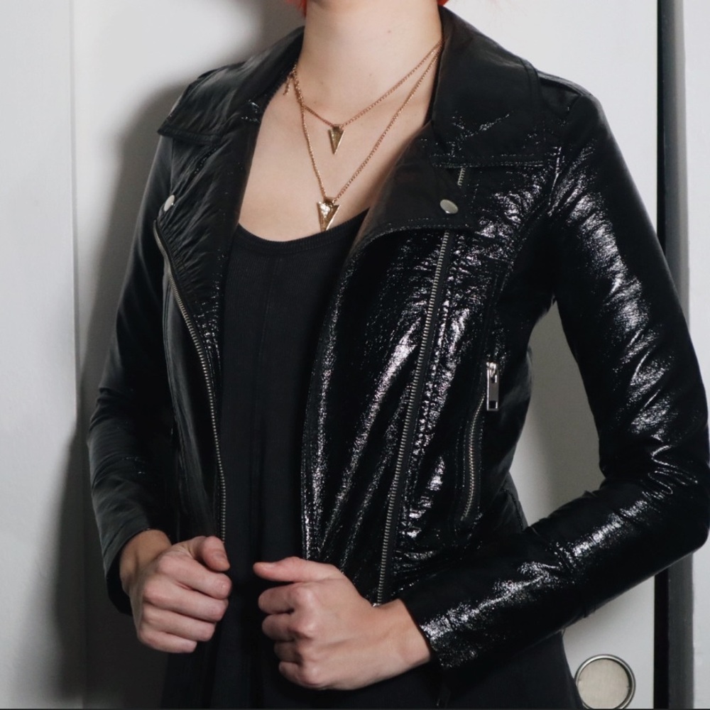 Grunge/Rock Patent Leather Moto Jacket